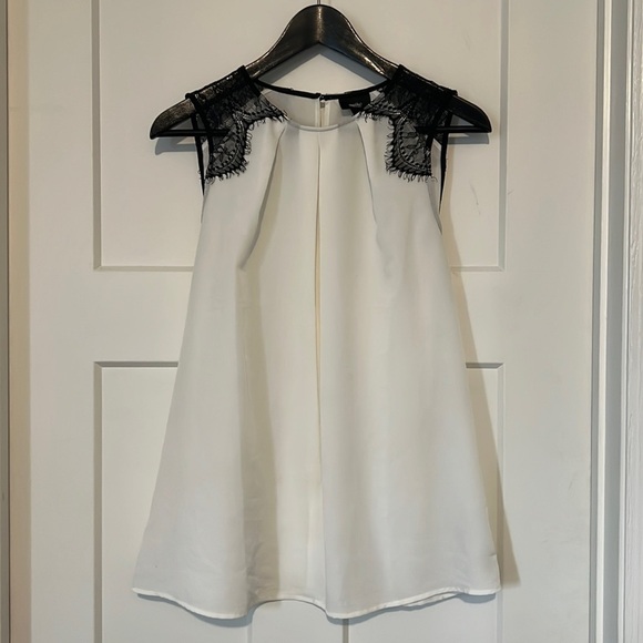 Mossimo Sleeveless Semi-sheer Blouse White Black Lace - Picture 1 of 6